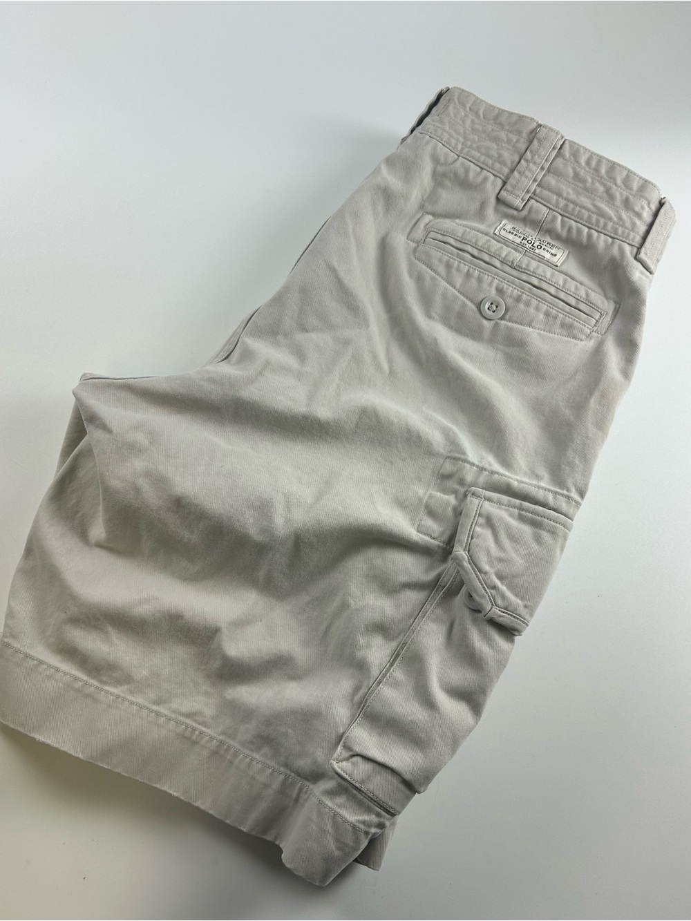 Polo Ralph Lauren Men’s SZ 35 Chunky Cargo Chino Y2K Baggy Cotton White Shorts